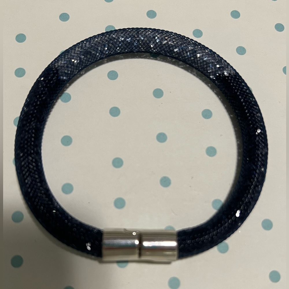 (SOLD) SWAROVSKI Stardust Crystal Bracelet in mesh tube  8in-dark blue/blackish